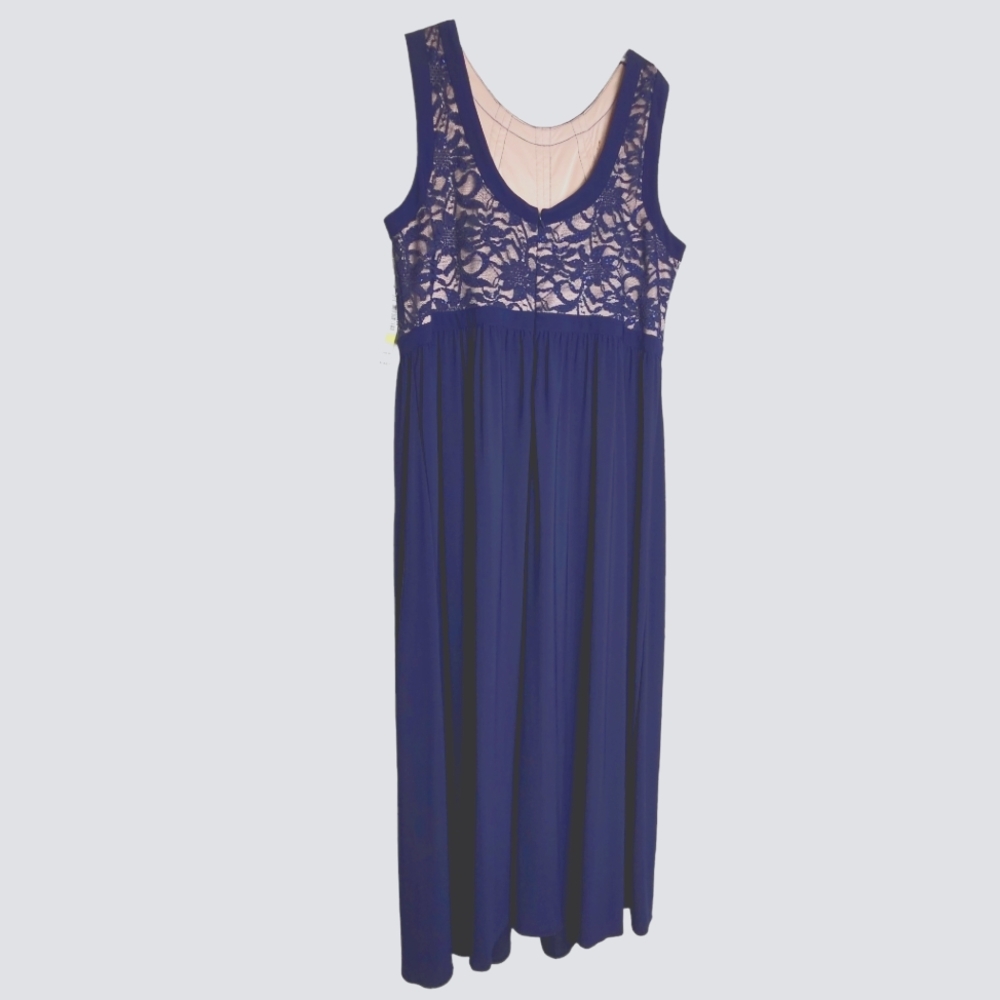 R&M Richards Women's Navy and Taupe Maxi Length Dress Gown Size 18W - Picture 2 of 11